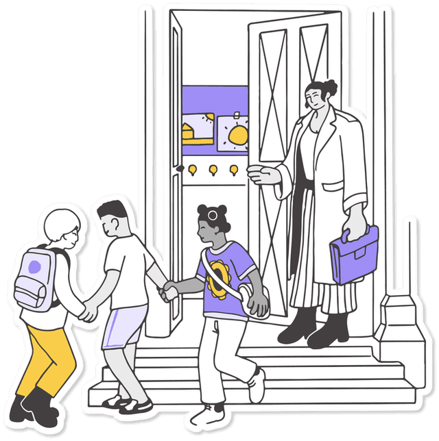 Children leaving school holding hands.